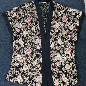 Daniel Rainn Kimono Blouse Womens Medium Black Floral Embroidered Sheer Top